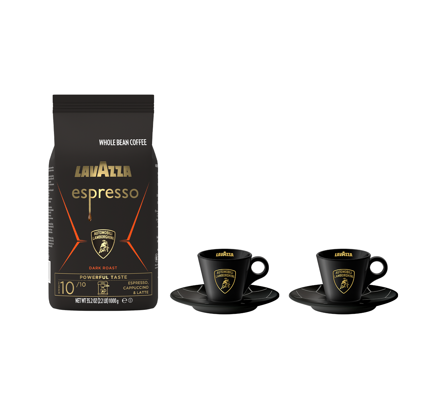 Lamborghini-Set: Espresso Bohnen + Tassen